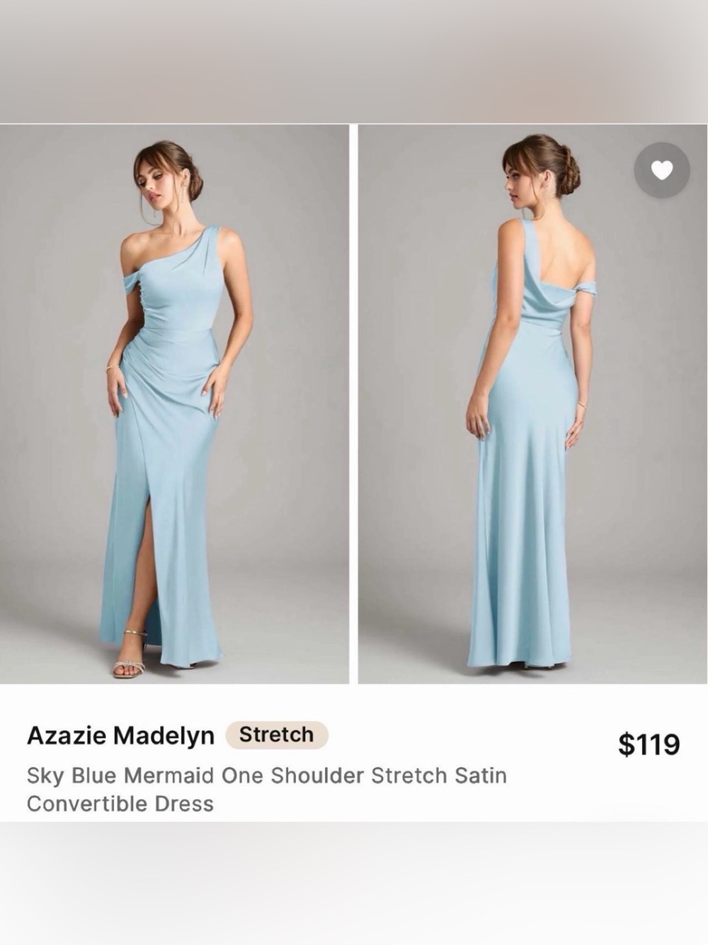 NWT Azazie Madelyn One Shoulder
Convertible Dress in Sky Blue
Size 6